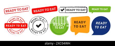 ready to eat stamp and speech bubble label sticker sign for fast food meal Stock Vector