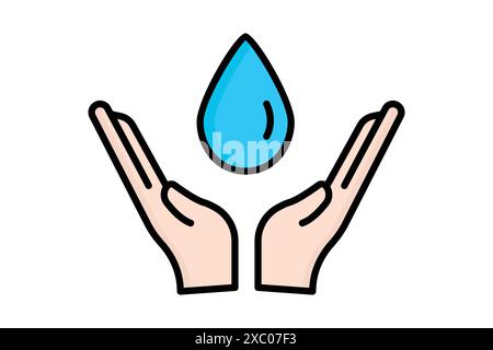 Save water icon. hand with water drop . icon related to conservation. colored outline icon style. conservation elements vector illustration Stock Vector