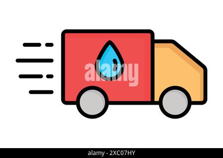 Water delivery icon. truck with water drop . icon related to supply. colored outline icon style. water supply elements vector illustration Stock Vector