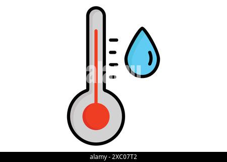 Hot water icon. temperature with water drop. icon related to Heating. colored outline icon style. water elements vector illustration Stock Vector