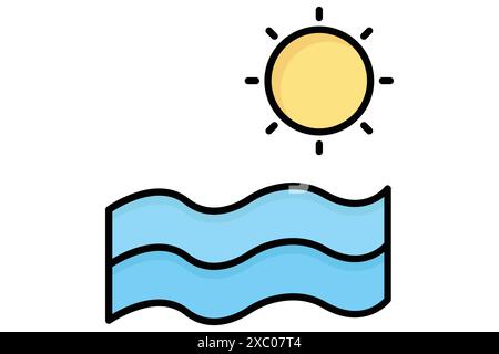 Sea icon. wave with sun. icon related to recreation. colored outline icon style. water elements vector illustration Stock Vector