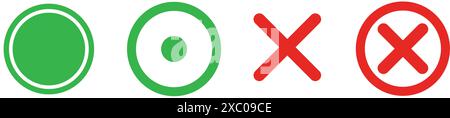 Correct and incorrect answers. Answers to the quiz. Circle and cross icon set. Editable vectors. Stock Vector