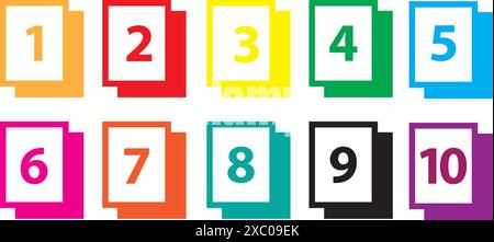 Colorful paper cut number set from one to ten in square shape , number set vector illustration Stock Vector