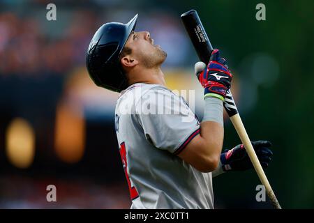 Atlanta Braves' Austin Riley reacts in the sixth inning of a baseball ...