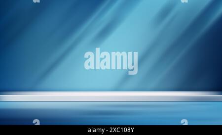 White Shelf on Light Blue Background, Minimalist Modern Design with Soft Shadow and Blurred Light Source, Clean and Simple Home Decor for Interior Des Stock Vector