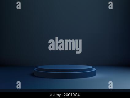 Blue 3D Podium on Dark Blue Background for Modern Luxury Product Display, Mockup, Showroom Showcase Stock Vector