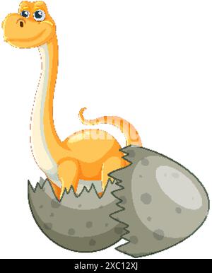 Cute dinosaur emerging from cracked egg Stock Vector