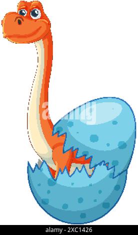 Cute dinosaur emerging from a blue egg Stock Vector
