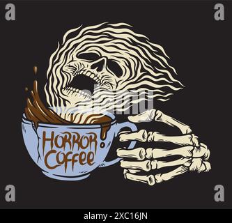 Horror Coffee hand drawn Illustration Stock Vector