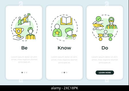 Pillars of army leadership onboarding mobile app screen Stock Vector