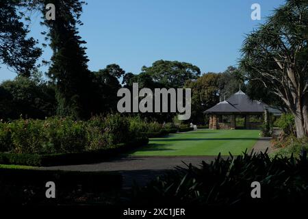 Palace Rose Garden lawns and Pavillion, Royal Botanic Garden Sydney Stock Photo