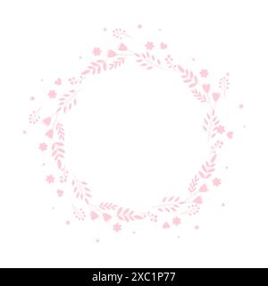 A frame of plants and flowers, plain pink. On an isolated white Stock Vector