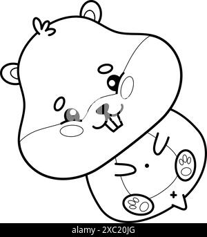 Happy cute hamster lying on his back. Outline cartoon kawaii animal. Line drawing, coloring book. Vector illustration. Kids collection Stock Vector