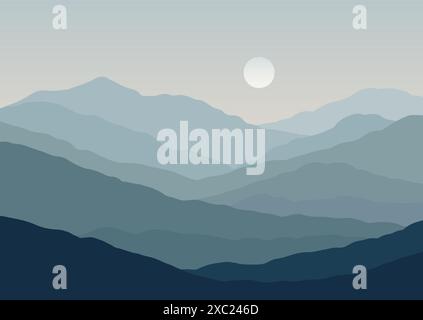 Minimal abstract sunset mountain landscape background design Stock Vector