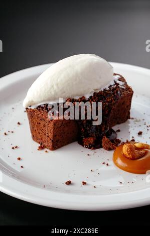 chocolate dessert with vanilla ice cream on a plate Stock Photo