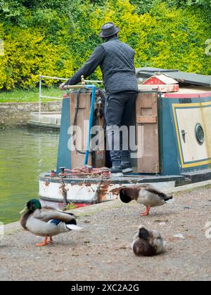 The River Thames, just by Sandford Lock and downstream of Oxford. It's early on a a summer morning, so early that the ducks are still waking up, ignor Stock Photo