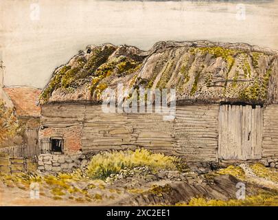 A Barn with a Mossy Roof, Shoreham. Samuel Palmer. Undated. Watercolor, pen and brown ink, white gouache, and graphite. Stock Photo