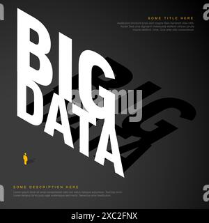 Big Data dark Illustrative Accompanying Image with small person icon and blue big data lettering place for your content all on black background Stock Vector