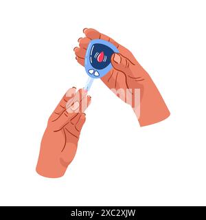 World diabetes day in November. Continuous line art of a person using glucometer and keeping blood sugar levels in check. Needle used to take a drop o Stock Vector