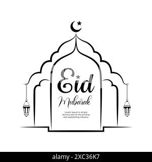 Eid Mubarak festival with mosque vector illustration isolated background Stock Vector