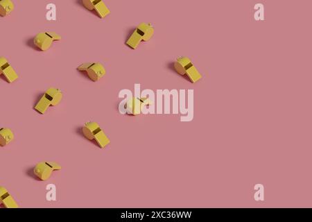 Yellow whistle isometric background. 3d illustration. Stock Photo