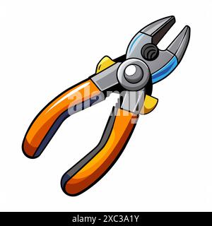 Orange and black pliers illustration isolated on a white background. concept of hand tools, construction, and repair. print, icon, logo, design elemen Stock Vector