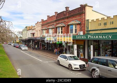 Historic buildings on the main street of Leura, a small town in the Blue Mountains of New South Wales Stock Photo