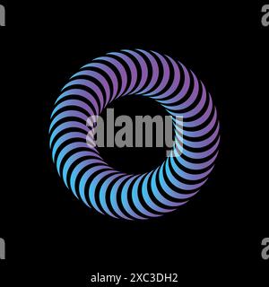 Abstract spiral, vortex element. Radiating, radial bent lines. Gradient element isolated on black. Stock Vector