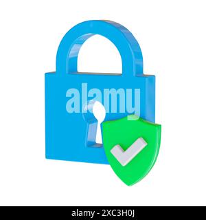 3d Icon safety padlock isolated on white background. Blue symbol security minimalistic style. 3d illustration. Stock Photo