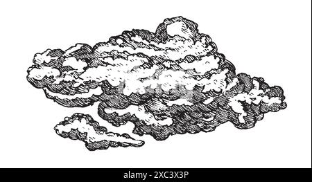 Set of clouds in hand drawn vintage retro style isolated on white background. Cartoon design elements. Vector illustration. Stock Vector