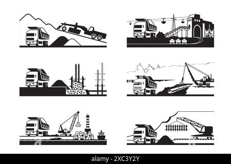 Dump trucks and different industries - vector illustration Stock Vector