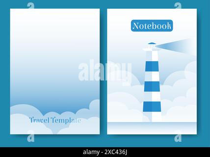 Notebook cover page nature illustration. Worksheet nautical landscape 2d cartoon art. Vector template school timetable for students. It can be used fo Stock Vector