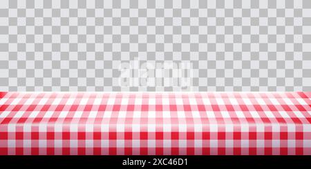 Picnic red checkered tablecloth on transparent background. Empty space food table. Tabletop advertisement backdrop Stock Vector