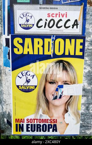 Italy, Lombardy, Casorezzo, posters for the 2024 European and local elections, Sardone, Lega Stock Photo