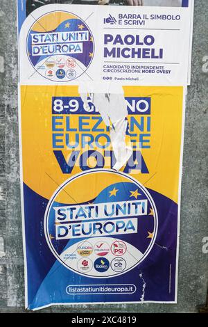 Italy, Lombardy, Casorezzo, posters for the 2024 European and local elections, Stati Uniti d'Europa, Paolo Micheli Stock Photo