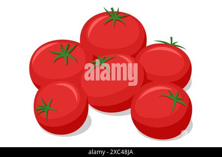 Isometric red tomatoes. Red tomatoes are juicy fruits widely used in cooking. They're rich in vitamins and antioxidants, adding vibrant color and Stock Vector
