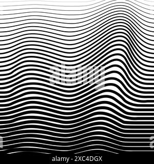 Distorted square grid. Warped mesh texture. Retro punk design element. Wireframe wave geometry grid. Curved mesh element. Vector illustration. Stock Vector