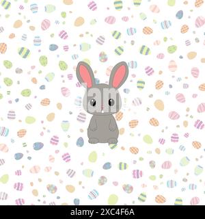Happy Easter. Eggs and bunny with different textures. Spring holiday. Vector Illustration isolated. Happy easter eggs and Easter Bunny. Stock Vector