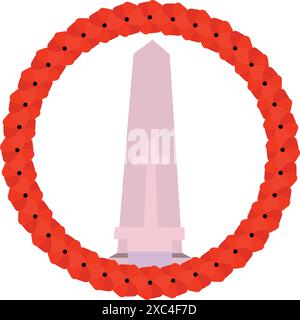 Anzac Military Cemetery in Gallipoli Peninsula and poppy flowers vector illustration. Anzac day. Stock Vector