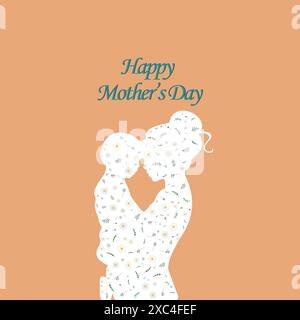 Minimal Mother's Day design. Flowers in the form of mother and baby. Stock Vector