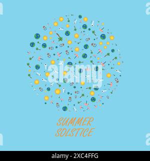 Summer Solstice. Longest day of the year. summer solstice template, banner, poster, social media post etc. summer, poster, digital post etc. Stock Vector