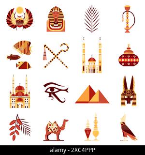 Travel Egypt Icons Set with Landmarks and Symbols Stock Vector Image ...