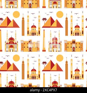 Egypt Travel Pattern with Architectural Monuments Stock Vector
