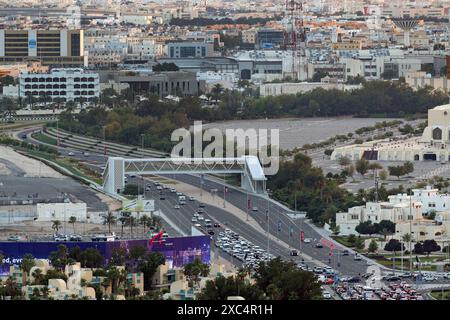 Aerial view of Doha roads and traffic. Lusail Express way Stock Photo