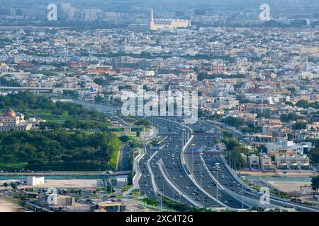 Aerial view Lusail Express way. Katara underpass roads and traffic Stock Photo