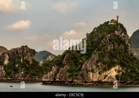 Stunning Ti Top Island in heart of the Alluring Long Bay, Vietnam. Astounding, Breathtaking, Compelling, Glorious, Intriguing, Incredible,Jaw-dropping Stock Photo