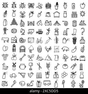 agriculture icon sets collection flat classical symbols sketch Stock Vector