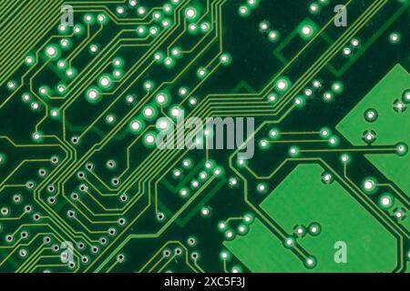 Detailed Green Circuit Board, Close-up. Stock Photo