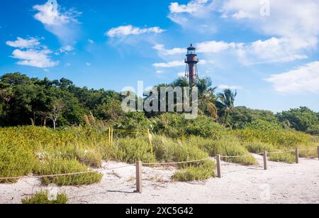 A marker indicating the location of a sea turtle nest site on the beach near the Sanibel Lighthouse in Florida Stock Photo