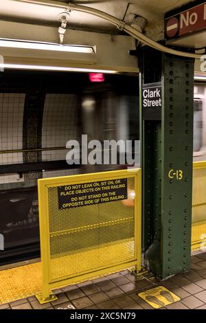 Clark Street sign on subway post in Brooklyn New York metro train ...